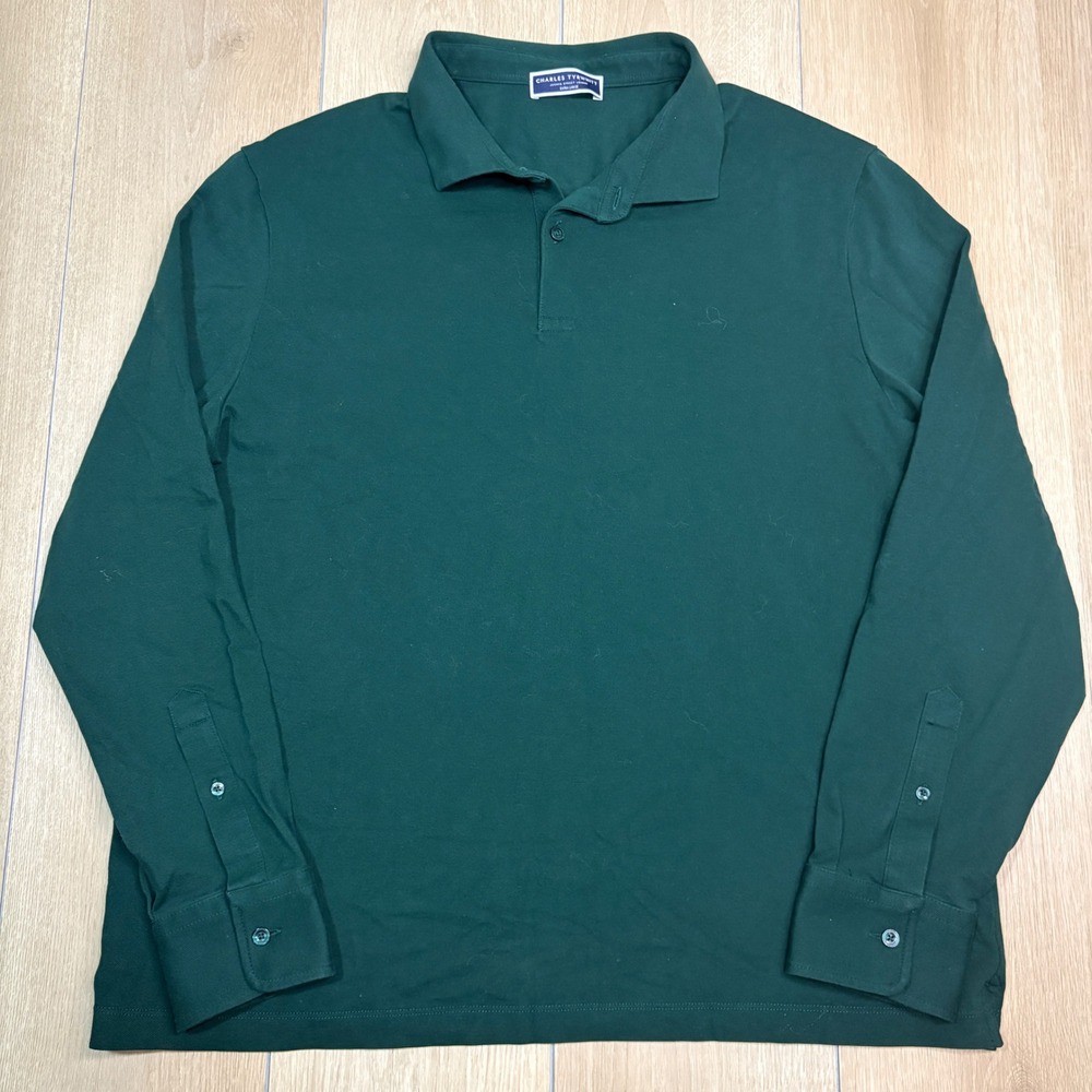 Charles Tyrwhitt Mens XL Long Sleeve Polo Shirt Forest Green Cotton Stretch XL